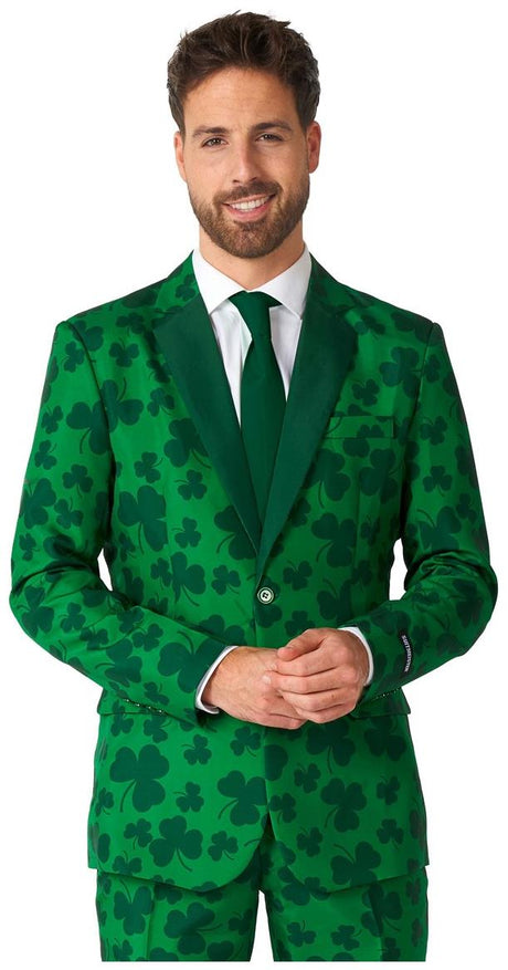Stylish Green Suit with Shamrocks for St Patrick's Day Parties Events and Celebrations