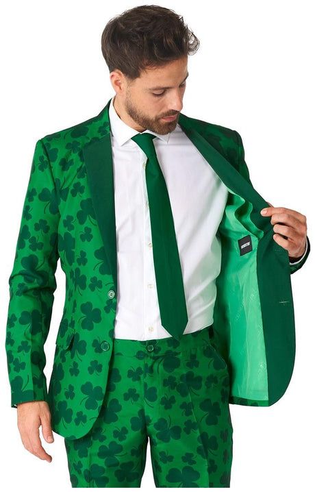 Stylish Green Suit with Shamrocks for St Patrick's Day Parties Events and Celebrations