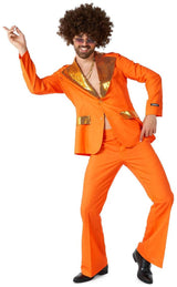 Stylish Suitmeister Men's Disco Suit in Orange for Parties Halloween Events and Theme Nights