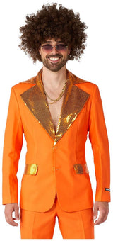 Stylish Suitmeister Men's Disco Suit in Orange for Parties Halloween Events and Theme Nights