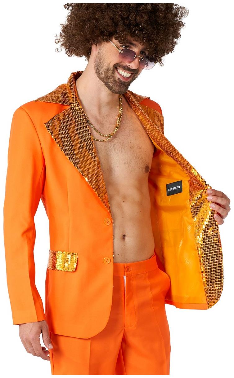 Stylish Suitmeister Men's Disco Suit in Orange for Parties Halloween Events and Theme Nights