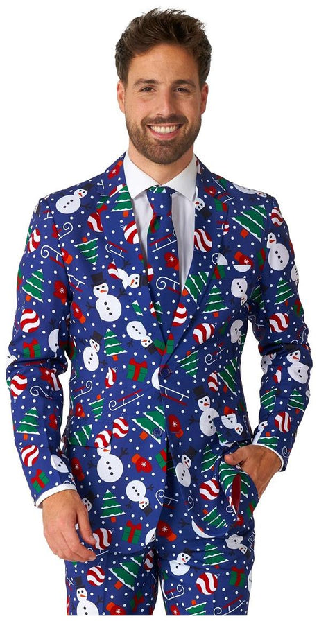 Suitmeister Men's Suits Christmas Snowman Blue
