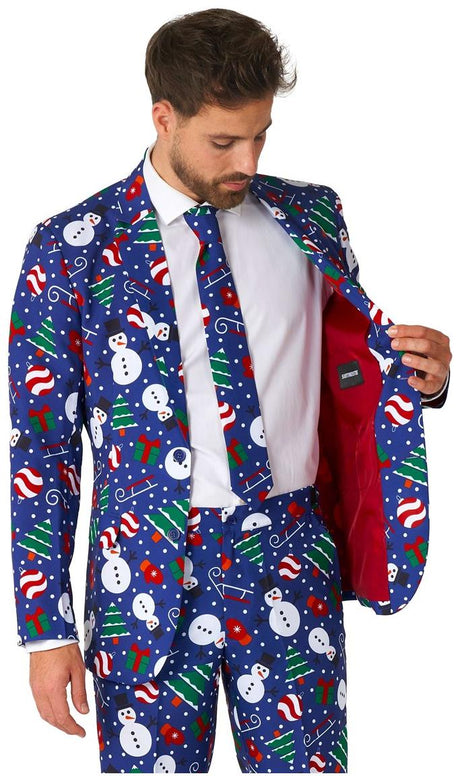 Suitmeister Men's Suits Christmas Snowman Blue