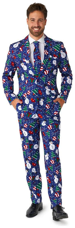 Suitmeister Men's Suits Christmas Snowman Blue