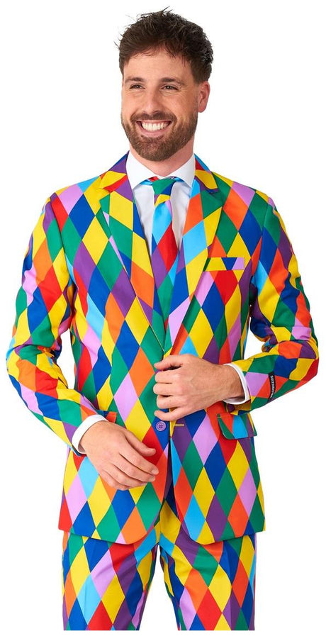 Vibrant Suitmeister Harleclown Suit for Mardi Gras Parties Costume Events and Fun Celebrations