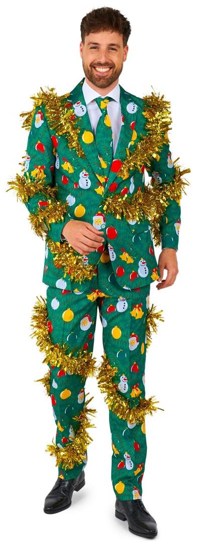 Festive Suitmeister Men's Christmas Deco Green Suit for Holiday Parties and Seasonal Celebrations