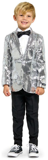 Eye-Catching Silver Sequin Blazer for Boys Perfect for Parties and Special Events