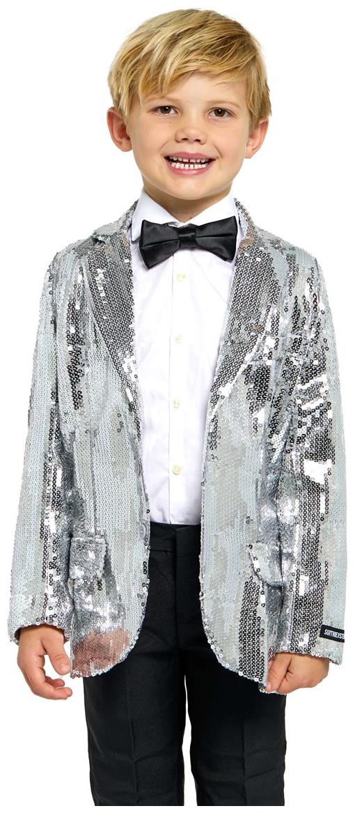 Eye-Catching Silver Sequin Blazer for Boys Perfect for Parties and Special Events
