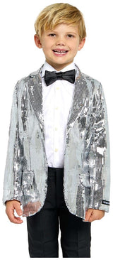 Eye-Catching Silver Sequin Blazer for Boys Perfect for Parties and Special Events