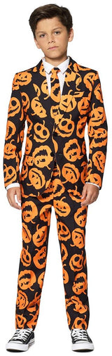 Stylish Pumpkin Faces Suit for Kids Halloween Parties and Spooky Dress Up Events