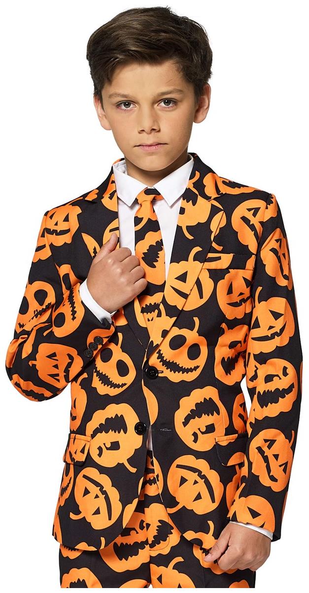 Stylish Pumpkin Faces Suit for Kids Halloween Parties and Spooky Dress Up Events