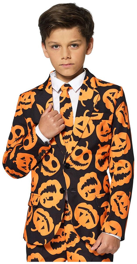 Stylish Pumpkin Faces Suit for Kids Halloween Parties and Spooky Dress Up Events