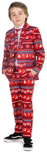 Stylish Nordic Pixel Red Suit for Boys Perfect for Holiday Parties and Christmas Celebrations