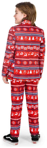 Stylish Nordic Pixel Red Suit for Boys Perfect for Holiday Parties and Christmas Celebrations