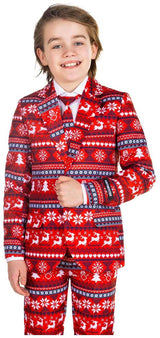 Stylish Nordic Pixel Red Suit for Boys Perfect for Holiday Parties and Christmas Celebrations