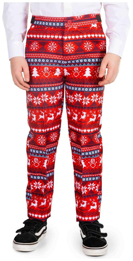 Stylish Nordic Pixel Red Suit for Boys Perfect for Holiday Parties and Christmas Celebrations
