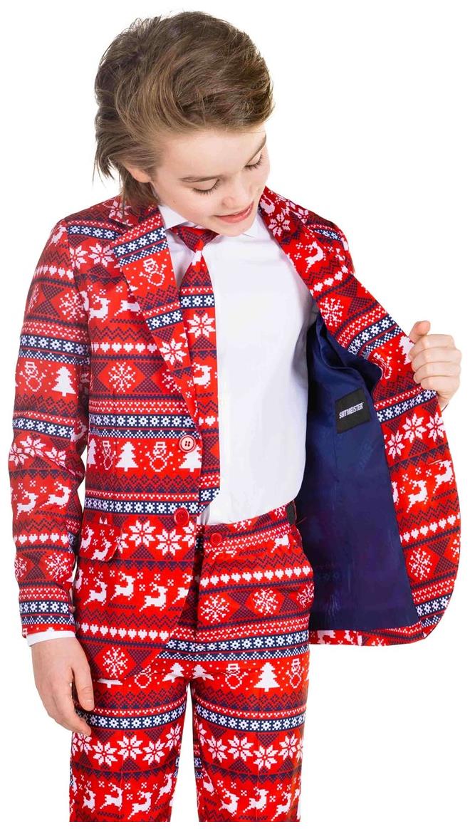 Stylish Nordic Pixel Red Suit for Boys Perfect for Holiday Parties and Christmas Celebrations