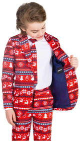 Stylish Nordic Pixel Red Suit for Boys Perfect for Holiday Parties and Christmas Celebrations