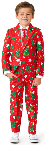 Festive Boys Christmas Suit with Trees and Stars for Holiday Parties and Family Celebrations