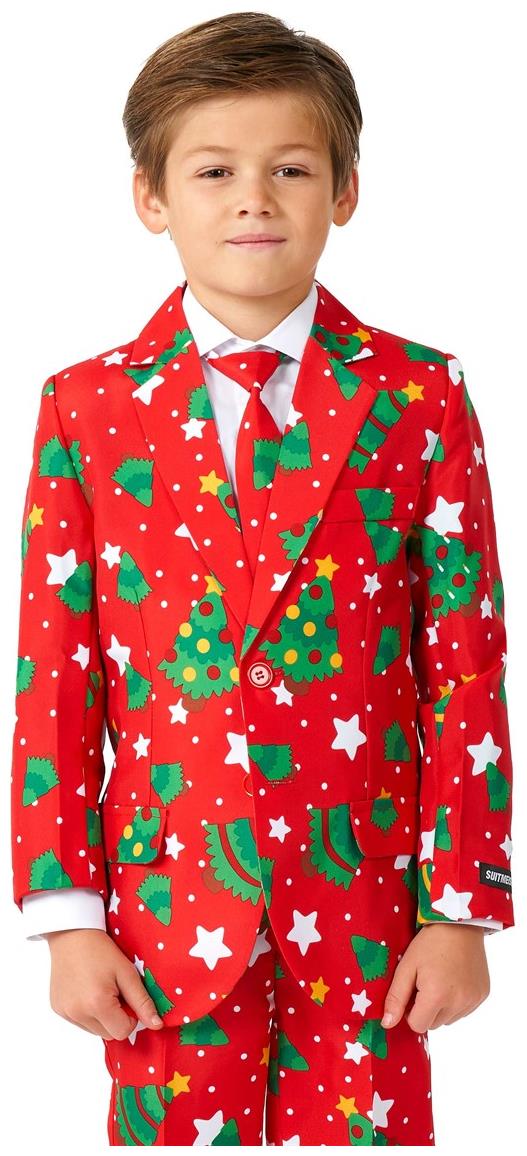 Festive Boys Christmas Suit with Trees and Stars for Holiday Parties and Family Celebrations