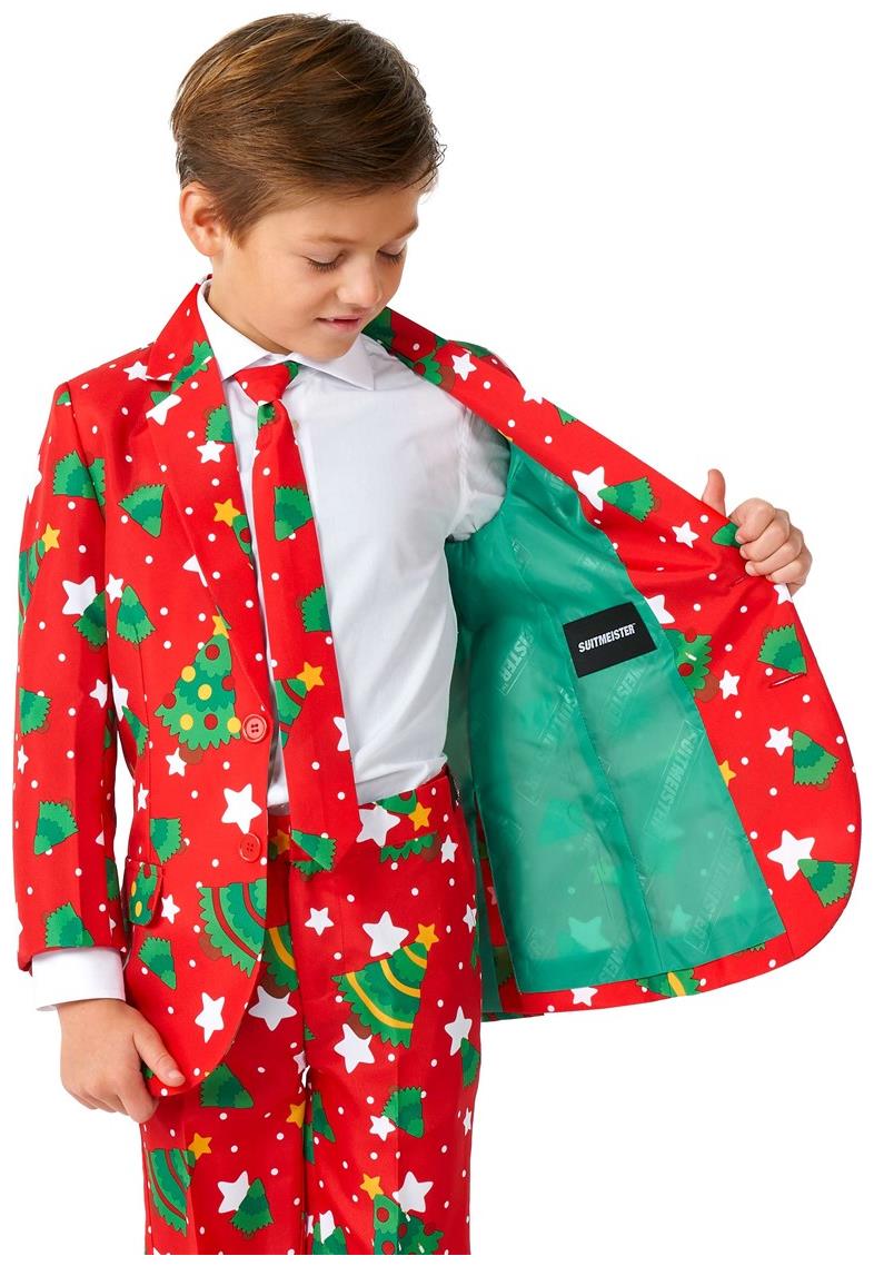 Festive Boys Christmas Suit with Trees and Stars for Holiday Parties and Family Celebrations