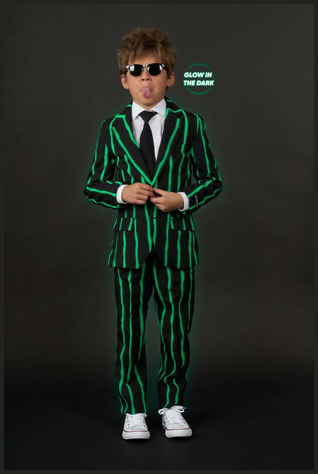 Glow in the Dark Oversized Pinstripe Suit for Boys Halloween Parties and Special Occasions