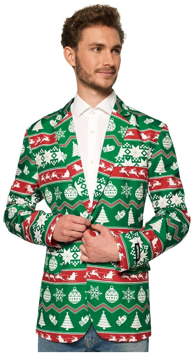 Stylish Suitmeister Christmas Green Nordic Blazer for Holiday Parties and Festive Gatherings