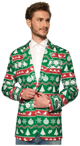 Stylish Suitmeister Christmas Green Nordic Blazer for Holiday Parties and Festive Gatherings