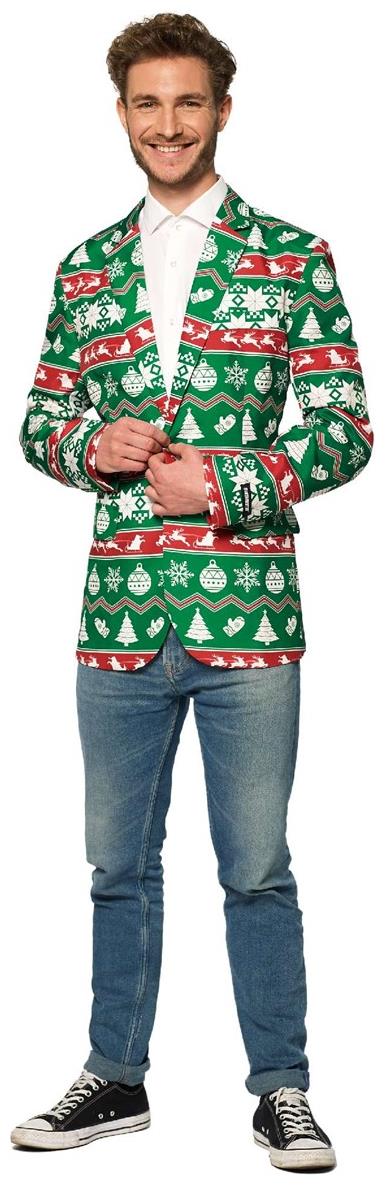 Stylish Suitmeister Christmas Green Nordic Blazer for Holiday Parties and Festive Gatherings