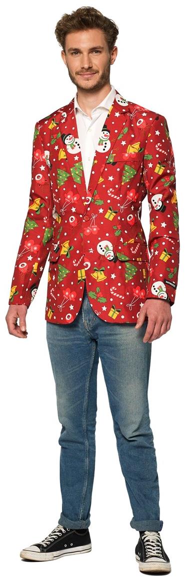 Festive Suitmeister Men's Christmas Red Icons Jacket with Lights for Holiday Parties and Celebrations
