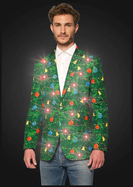 Light Up Suitmeister Men's Christmas Tree Blazer for Holiday Parties Celebrations and Festive Events
