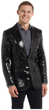 Shiny Black Sequin Blazer for Parties Events and Special Occasions