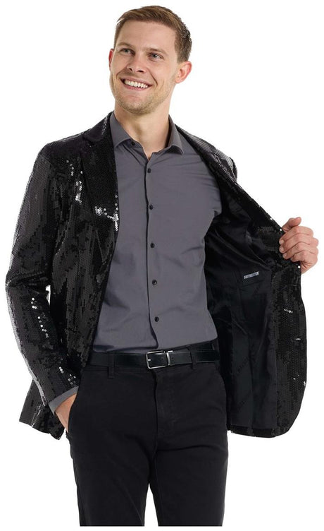 Shiny Black Sequin Blazer for Parties Events and Special Occasions