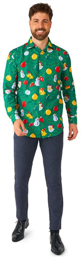 Festive Suitmeister Men's Christmas Ornaments Shirt for Holiday Parties Gatherings and Stylish Celebrations