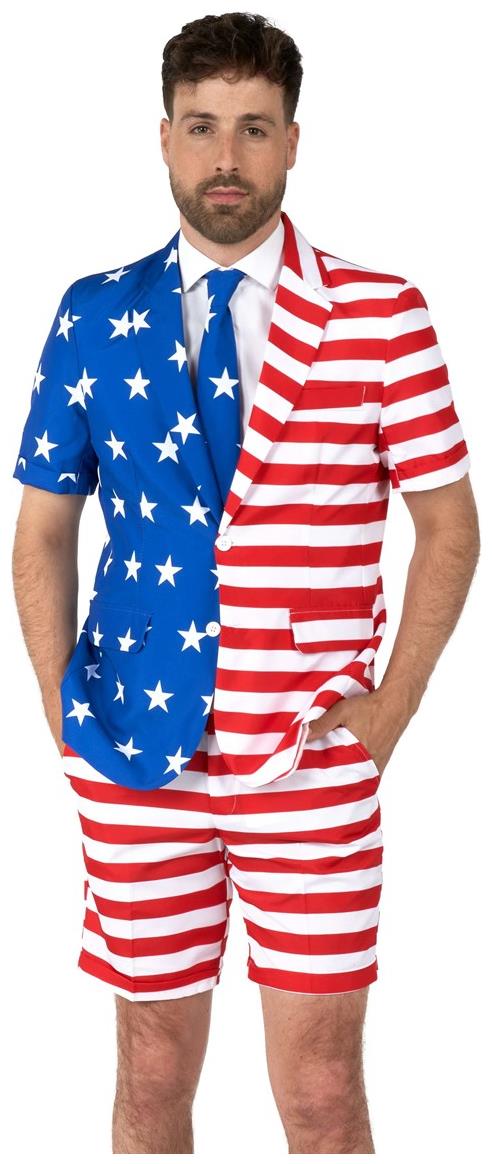 Stylish Suitmeister Men's Summer USA Flag Suit for 4th of July Parties Summer Events and Celebrations