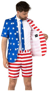 Stylish Suitmeister Men's Summer USA Flag Suit for 4th of July Parties Summer Events and Celebrations