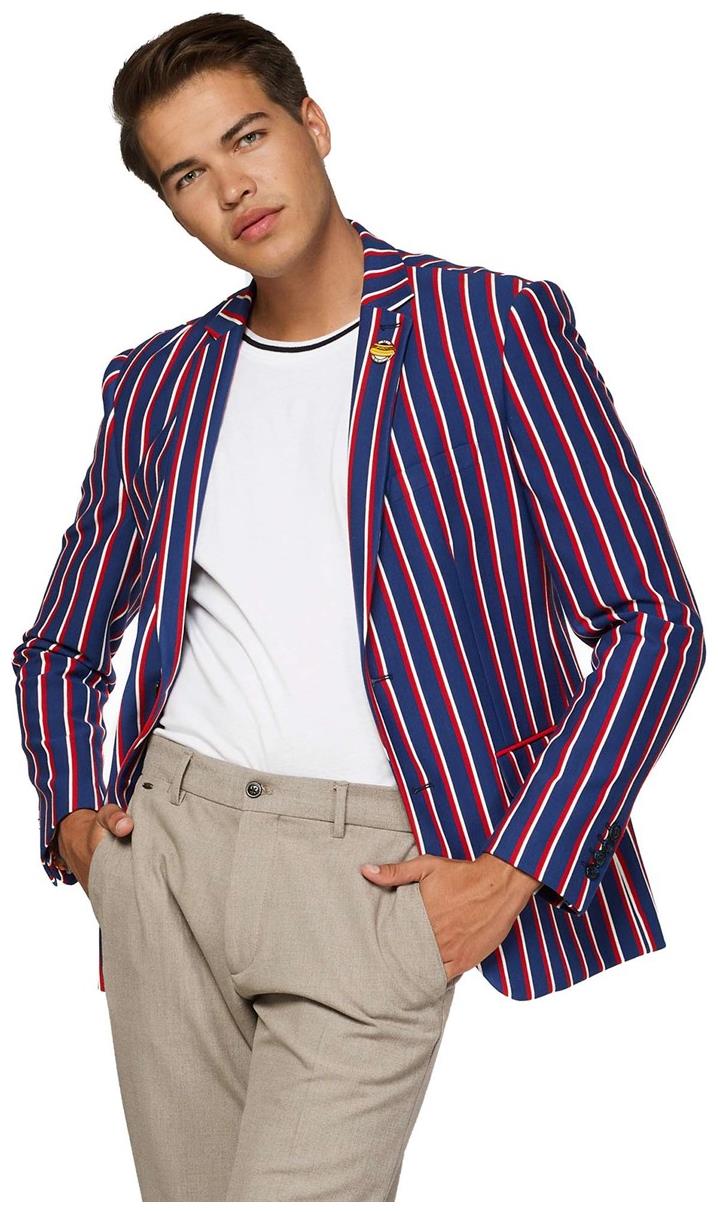 OppoSuits Deluxe Men's Blazers Supportswear - Cheer Stripes - Cobalt Blue