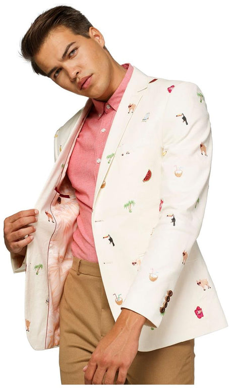 OppoSuits Deluxe Men's Blazers Tropical - Summer Icons - Off White