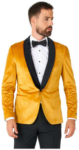 Gold Velvet Dinner Jacket for Holiday Events Parties and Formal Celebrations