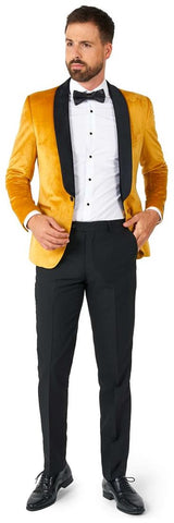 Gold Velvet Dinner Jacket for Holiday Events Parties and Formal Celebrations