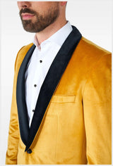 Gold Velvet Dinner Jacket for Holiday Events Parties and Formal Celebrations