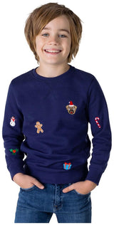 Stylish OppoSuits Deluxe Boys Navy X-Mas Icons Sweater for Christmas Parties and Festive Celebrations