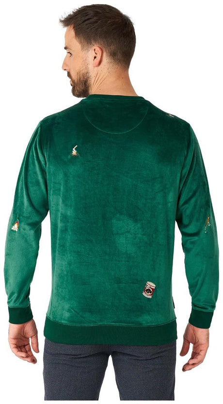 OppoSuits Deluxe Men's Sweaters Velvet Green - Xmas Icons