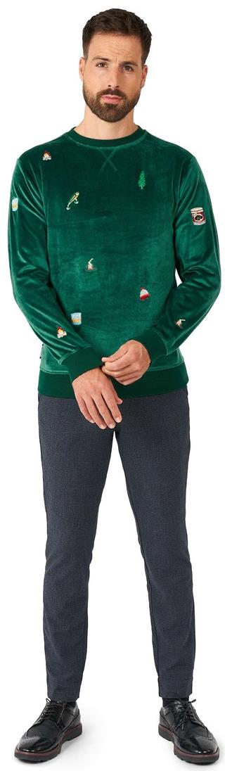 OppoSuits Deluxe Men's Sweaters Velvet Green - Xmas Icons