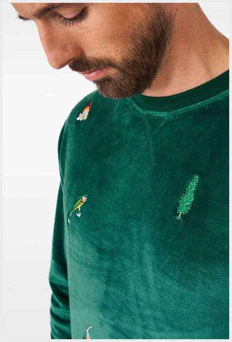 OppoSuits Deluxe Men's Sweaters Velvet Green - Xmas Icons
