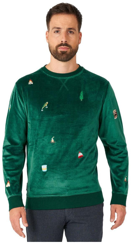 OppoSuits Deluxe Men's Sweaters Velvet Green - Xmas Icons