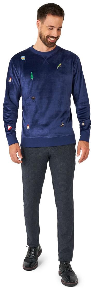 Stylish OppoSuits Velvet Navy Sweater for Festive Holiday Gatherings and Comfortable Winter Wear