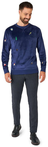 OppoSuits Deluxe Men's Sweaters Velvet Navy - Xmas Icons