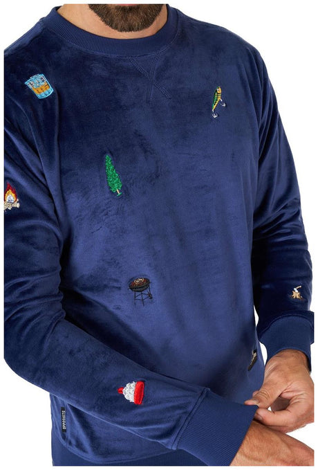 OppoSuits Deluxe Men's Sweaters Velvet Navy - Xmas Icons