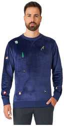 OppoSuits Deluxe Men's Sweaters Velvet Navy - Xmas Icons